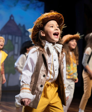 Niños cantando en escenario